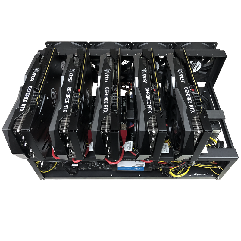 Rig Minage Plateforme Ouverte 2000W - 5 GPU RTX 4060 Ti | DIY Micro