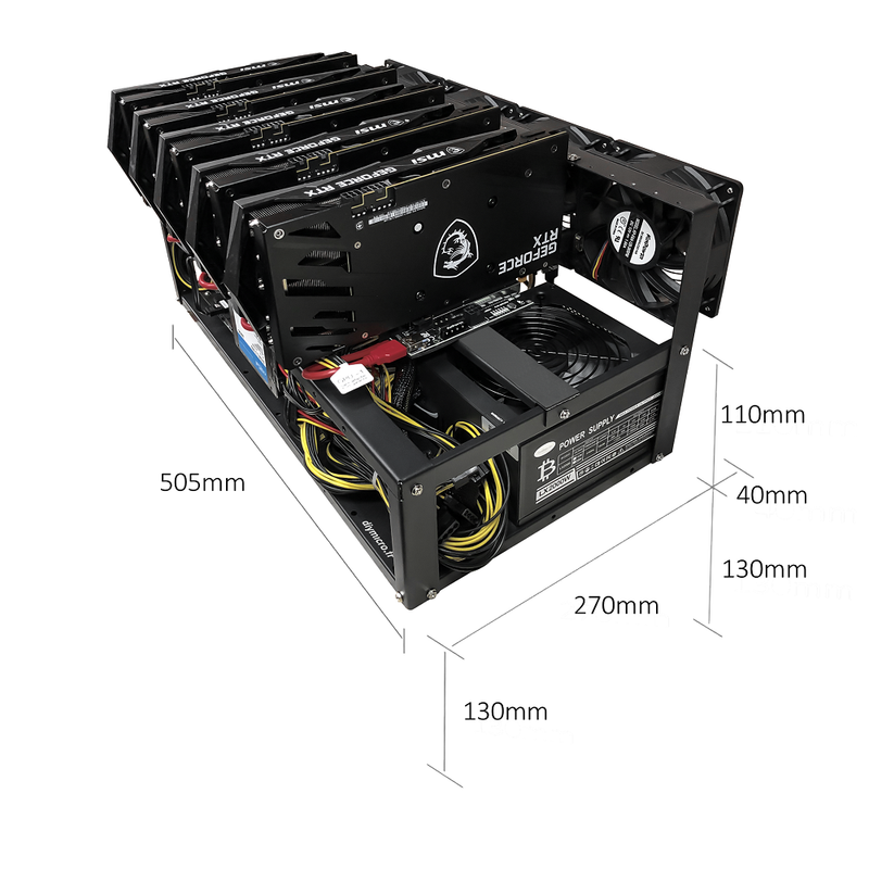 Rig Minage Plateforme Ouverte 2000W - 5 GPU RTX 4060 Ti | DIY Micro